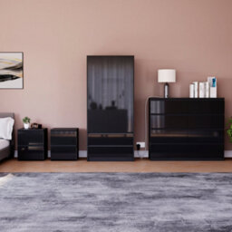 Lassic Vida Designs Glinton 4 Piece Black Fsc Bedroom Set - (8 Drawer Chest, 2 Door Wardrobe, 2 Drawer Bedside Chest X2) - thumbnail 1