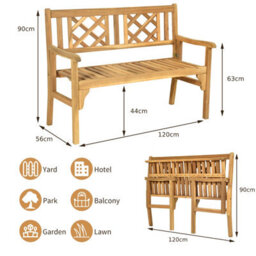 Gainoom Foldable Garden Bench Indoor Outdoor Acacia Wood Loveseat - thumbnail 2