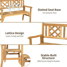 Gainoom Foldable Garden Bench Indoor Outdoor Acacia Wood Loveseat - thumbnail 4