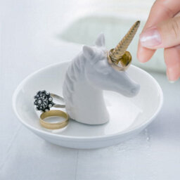 Balvi White Unicorn Gold Horn Ring Holder Jewellery Tray Ceramic - thumbnail 2