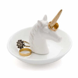 Balvi White Unicorn Gold Horn Ring Holder Jewellery Tray Ceramic