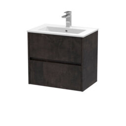 Nuie Havana Wall Hung 2 Drawer Vanity Basin Unit & Minimalist Ceramic Basin, Modern Sink Vanity Unit In Metallic Slate With White - thumbnail 1