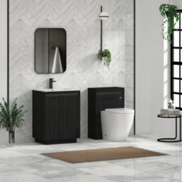 Royal Bathrooms Orion 600mm Floor Standing Vanity Unit 2 Drawer Hale Black With Carrara White Basin & Brushed Brass Accent Trim - thumbnail 4
