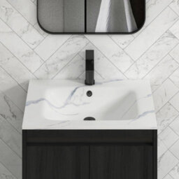 Royal Bathrooms Orion 600mm Floor Standing Vanity Unit 2 Drawer Hale Black With Carrara White Basin & Brushed Brass Accent Trim - thumbnail 7