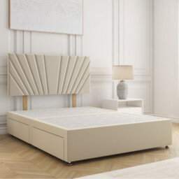 Bsspoke Maria Divan Bed Cream Plush Velvet With 24Inch Headboard & No Mattress No Drawers In Single Double King 4Ft 6Ft