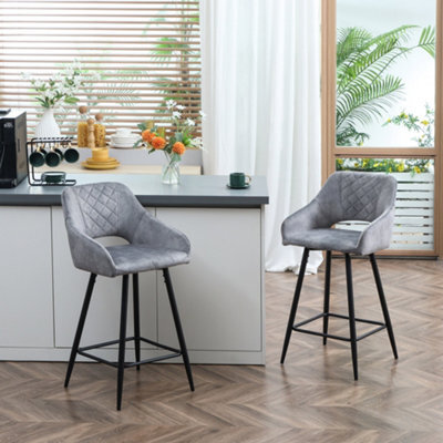 Homcom Bar Stools Set Of 2 Velvet-Touch Fabric Counter Bar Chairs Grey - image 1