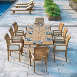 Eterna Florence Teak Garden Outdoor Dining Table & 8 Seat Chair Set - With Cream Cushions