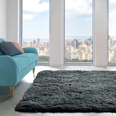 Home Republic Alaska Sponged Shaggy Rug - Charcoal