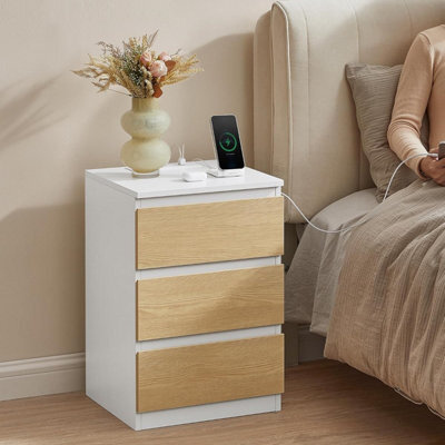 Songmics Bedside Table With Power Strip, End Table With Drawers, Usb Charging Ports, Cloud White And Almond Yellow - image 1