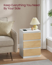 Songmics Bedside Table With Power Strip, End Table With Drawers, Usb Charging Ports, Cloud White And Almond Yellow - thumbnail 4