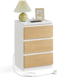 Songmics Bedside Table With Power Strip, End Table With Drawers, Usb Charging Ports, Cloud White And Almond Yellow - thumbnail 7