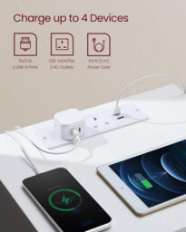 Songmics Bedside Table With Power Strip, End Table With Drawers, Usb Charging Ports, Cloud White And Almond Yellow - thumbnail 6