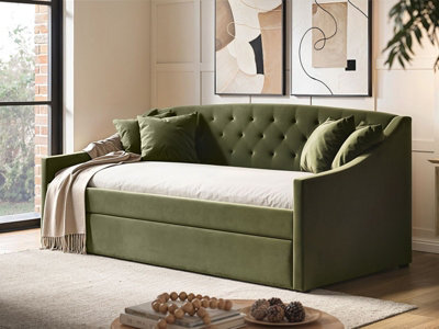 Flair Aurora Daybed With Trundle Khaki Green Velvet