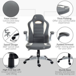 Viokef Vinsetto Gaming Chair Pu Leather Office Chair Swivel Chair W/ Tilt Function Grey - thumbnail 7