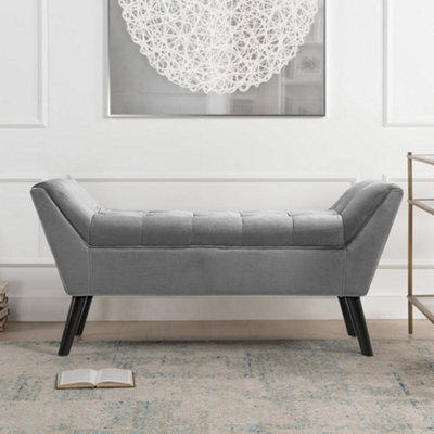 Living And Home Grey Velvet Upholstered Hallway Bench Bed End Bench With Raised Arms W 1180 X D 450 X H 560 mm - image 1