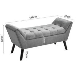 Living And Home Grey Velvet Upholstered Hallway Bench Bed End Bench With Raised Arms W 1180 X D 450 X H 560 mm - thumbnail 9