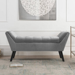 Living And Home Grey Velvet Upholstered Hallway Bench Bed End Bench With Raised Arms W 1180 X D 450 X H 560 mm - thumbnail 1
