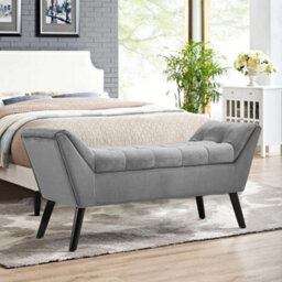 Living And Home Grey Velvet Upholstered Hallway Bench Bed End Bench With Raised Arms W 1180 X D 450 X H 560 mm - thumbnail 2