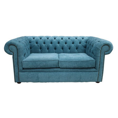 Chesterfield 2 Seater Scenario Kingfisher Blue Fabric Sofa Settee In Classic Style - image 1