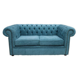 Chesterfield 2 Seater Scenario Kingfisher Blue Fabric Sofa Settee In Classic Style