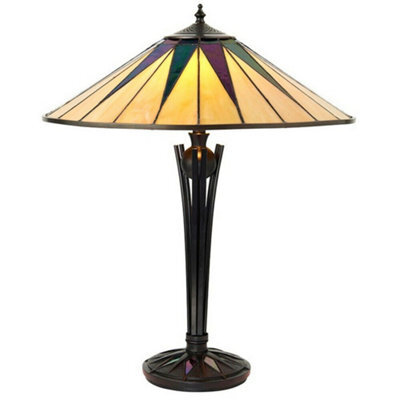 Tiffany Glass Table Lamp Light Black Iridescent & Rich Cream Round Shade I00184 - image 1