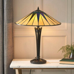 Tiffany Glass Table Lamp Light Black Iridescent & Rich Cream Round Shade I00184 - thumbnail 3
