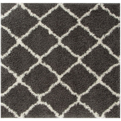 The Rugs Moroccan Shaggy Rugs And Runners Soft High Pile Dark Grey And Ivory Living Room Kitchen Hallway 740 - image 1