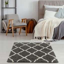 The Rugs Moroccan Shaggy Rugs And Runners Soft  High Pile Dark Grey And Ivory Living Room Kitchen Hallway 740 - thumbnail 4