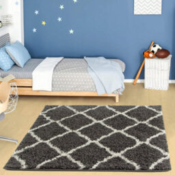 The Rugs Moroccan Shaggy Rugs And Runners Soft  High Pile Dark Grey And Ivory Living Room Kitchen Hallway 740 - thumbnail 5