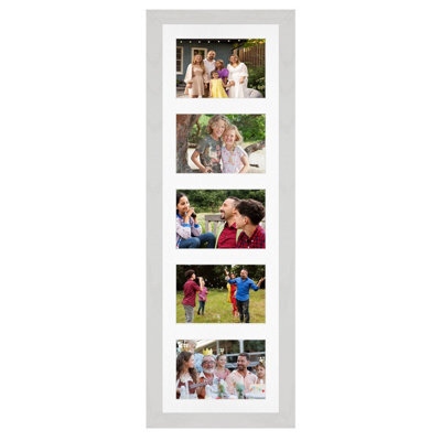 AK Frames 26X8 White Ash Modern Multi Photo Frame With White Mount - Holds 5 Apertures (5X) 6X4 Photos - image 1