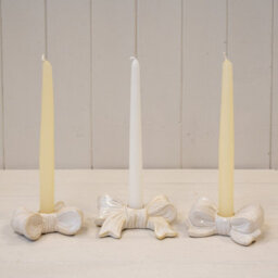 White Glazed Ceramic Double Bow Candle Holder - thumbnail 3