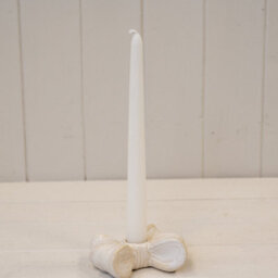 White Glazed Ceramic Double Bow Candle Holder - thumbnail 2