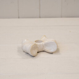 White Glazed Ceramic Double Bow Candle Holder - thumbnail 1