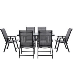 Breeins 7 Piece Outdoor Furniture Dining Set Tempered Glass Umbrella Table Folding Chairs For Patio Lounge Balcony 120Cm - thumbnail 3
