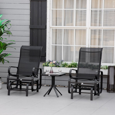 Outsunny 3 Pcs Rocking Chair Gliding Chair Set W/ Table For Patio Garden Black - image 1