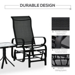 Outsunny 3 Pcs Rocking Chair Gliding Chair Set W/ Table For Patio Garden Black - thumbnail 5