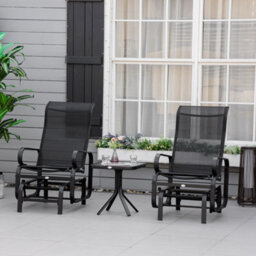 Outsunny 3 Pcs Rocking Chair Gliding Chair Set W/ Table For Patio Garden Black