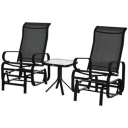 Outsunny 3 Pcs Rocking Chair Gliding Chair Set W/ Table For Patio Garden Black - thumbnail 2