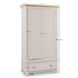 Oakham Premium Westbury 2 Door & 1 Drawer Wardrobe In Elephant Grey - thumbnail 4