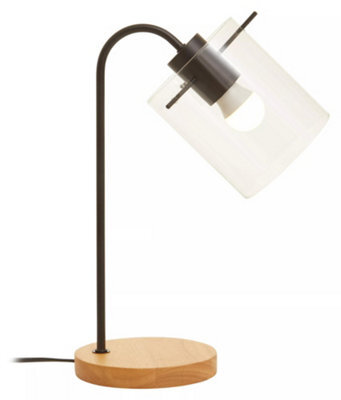 Orsina Matte Black Curved Table Lamp, Easy To Assemble Bed Table Lamp, Sturdy Living Room Lamp With Wooden Base - image 1