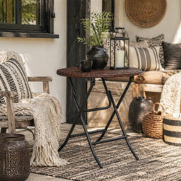 Wyld Haus Kasado Brown Rattan Folding Round Outdoor Bistro Table 60Cm - Foldable Pe Rattan Top, Metal Frame