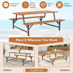 Costway Picnic Table Bench Set Solid Outdoor Wood Patio Dining Table And Bench - thumbnail 8