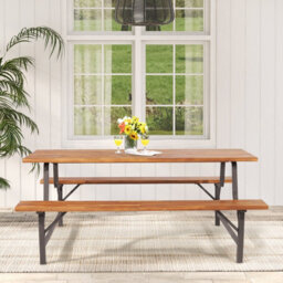 Costway Picnic Table Bench Set Solid Outdoor Wood Patio Dining Table And Bench - thumbnail 4