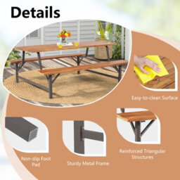 Costway Picnic Table Bench Set Solid Outdoor Wood Patio Dining Table And Bench - thumbnail 9