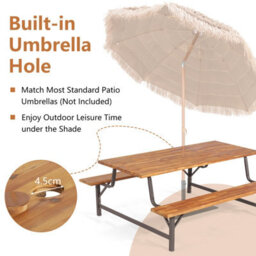 Costway Picnic Table Bench Set Solid Outdoor Wood Patio Dining Table And Bench - thumbnail 6