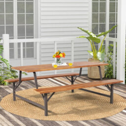 Costway Picnic Table Bench Set Solid Outdoor Wood Patio Dining Table And Bench - thumbnail 5