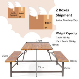 Costway Picnic Table Bench Set Solid Outdoor Wood Patio Dining Table And Bench - thumbnail 2