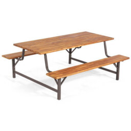 Costway Picnic Table Bench Set Solid Outdoor Wood Patio Dining Table And Bench - thumbnail 1