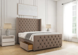 Bsspoke Florida Divan Bed Set Mink Plush Velvet With 54Inch Headboard & Footboard 2 Drawers Footend & Mattress In All Sizes - thumbnail 1