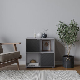 Urbn-Living Urbnliving 61Cm Height Grey Wooden Cube Bookcase With Black Line Door Display Shelf Storage Shelving Cupboard - thumbnail 1